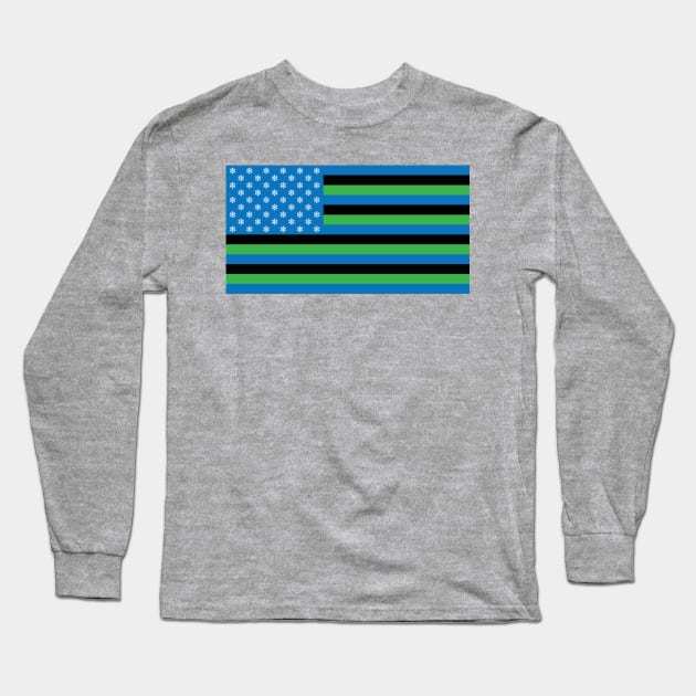 Ski Trail Green Blue Black American Flag Graphic Long Sleeve T-Shirt by Apres Designs